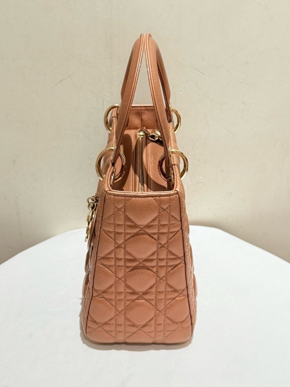 Dior Lady Dior Pearlescent Pink Gold Cannage Handbag - Picture 5 of 9